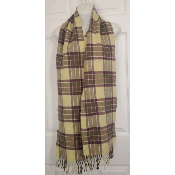 Barbour Scarf Mens One Size Green Purple Tartan Plaid 100% Lambswool Scotland - Picture 2 of 8